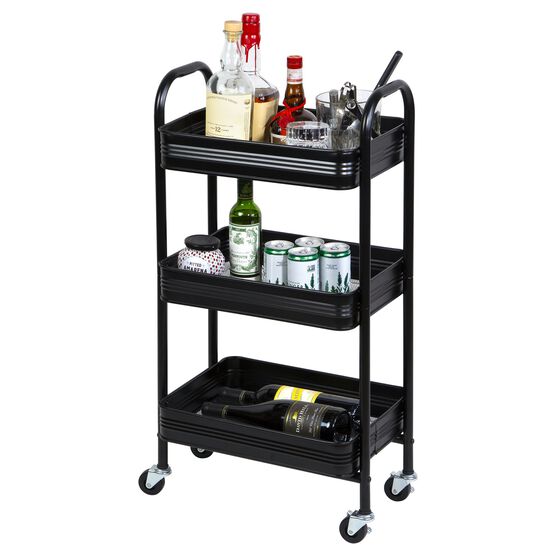 3 Tier Rolling Metal Cart with Wheels, Black, , alternate image number null