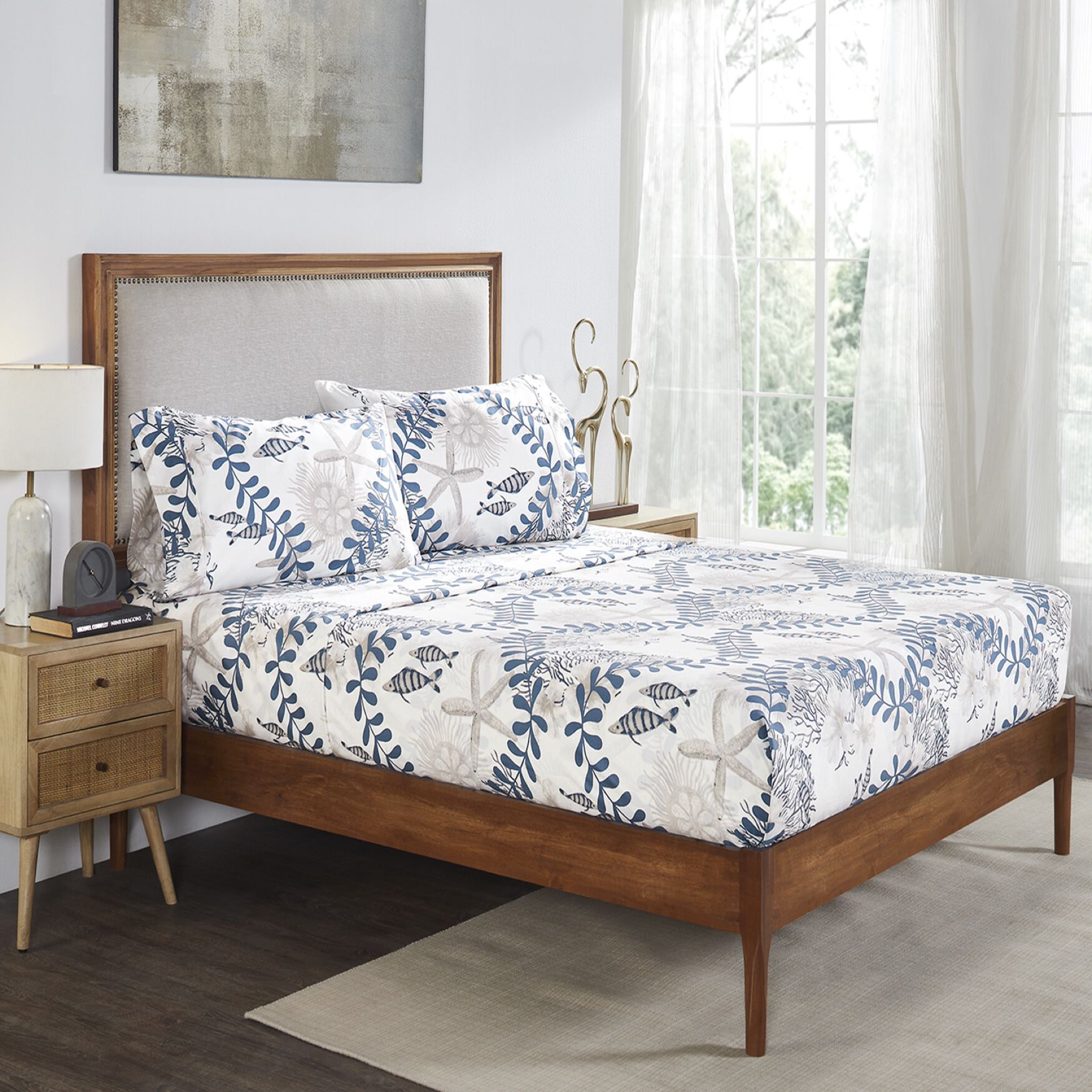 Caspian Collection 100% Microfiber Nautical Bedsheet Set, BLUE, hi-res image number 0