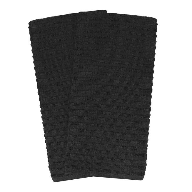 Royale 2Pk Solid Kitchen Towel, BLACK, hi-res image number 0