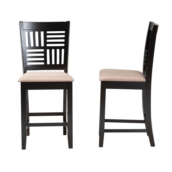 Deanna Modern Beige Fabric And Dark Brown Finished Wood 2-Piece Counter Stool Set, , alternate image number null