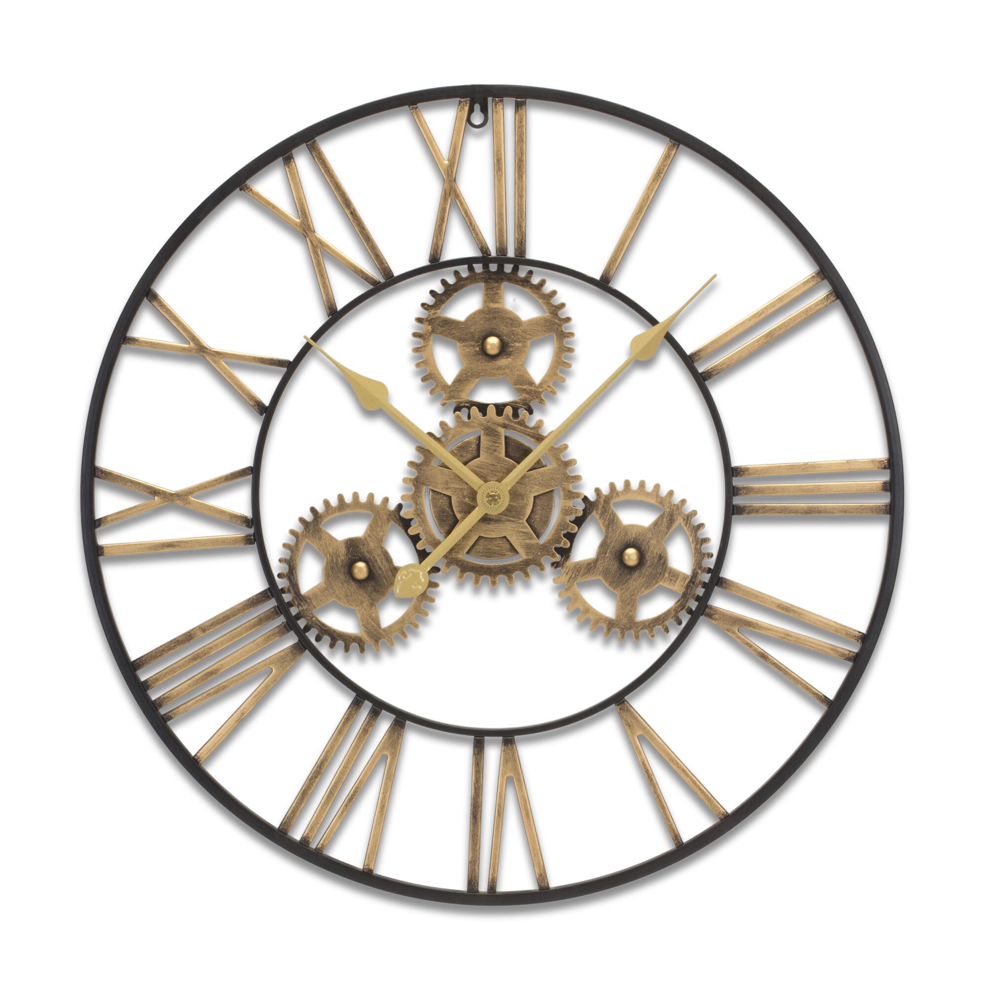 Wall Clock 23.75 inchesD Iron 1 AA Battery, Not Included, GOLD BLACK, hi-res image number 0