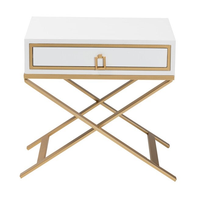 Lilibet Modern Glam And Luxe Black Finished Wood And Gold Metal 1-Drawer End Table, , alternate image number null