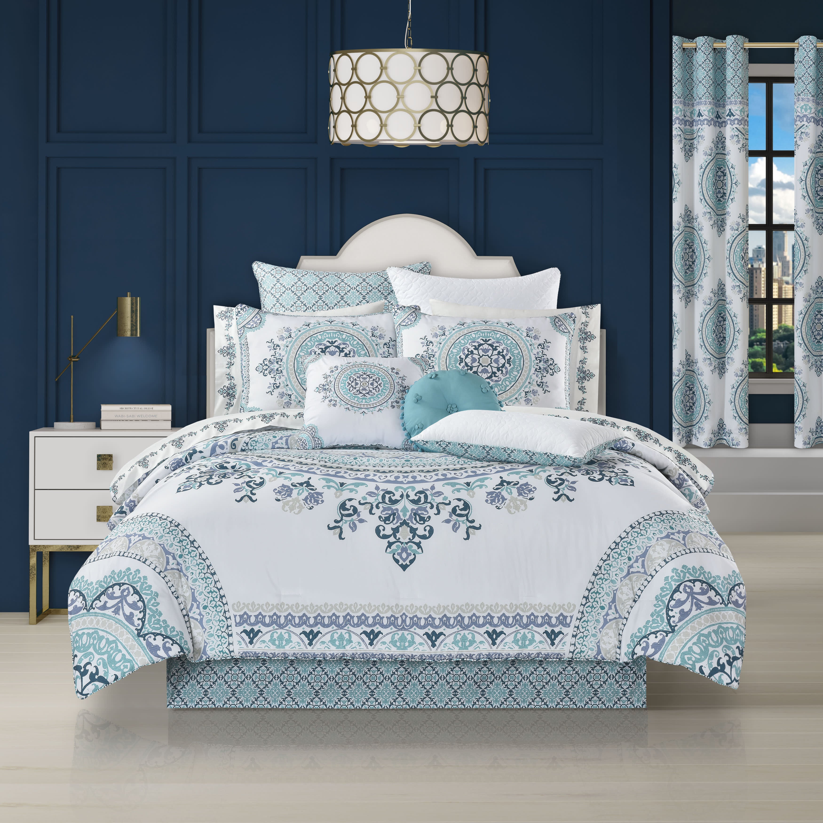 Afton 4 Piece Comforter Set, BLUE, hi-res image number 0