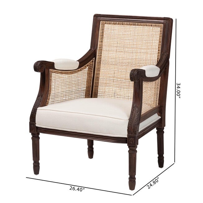 Desmond Traditional French Beige Fabric And Dark Brown Finished Wood Accent Chair, , alternate image number null