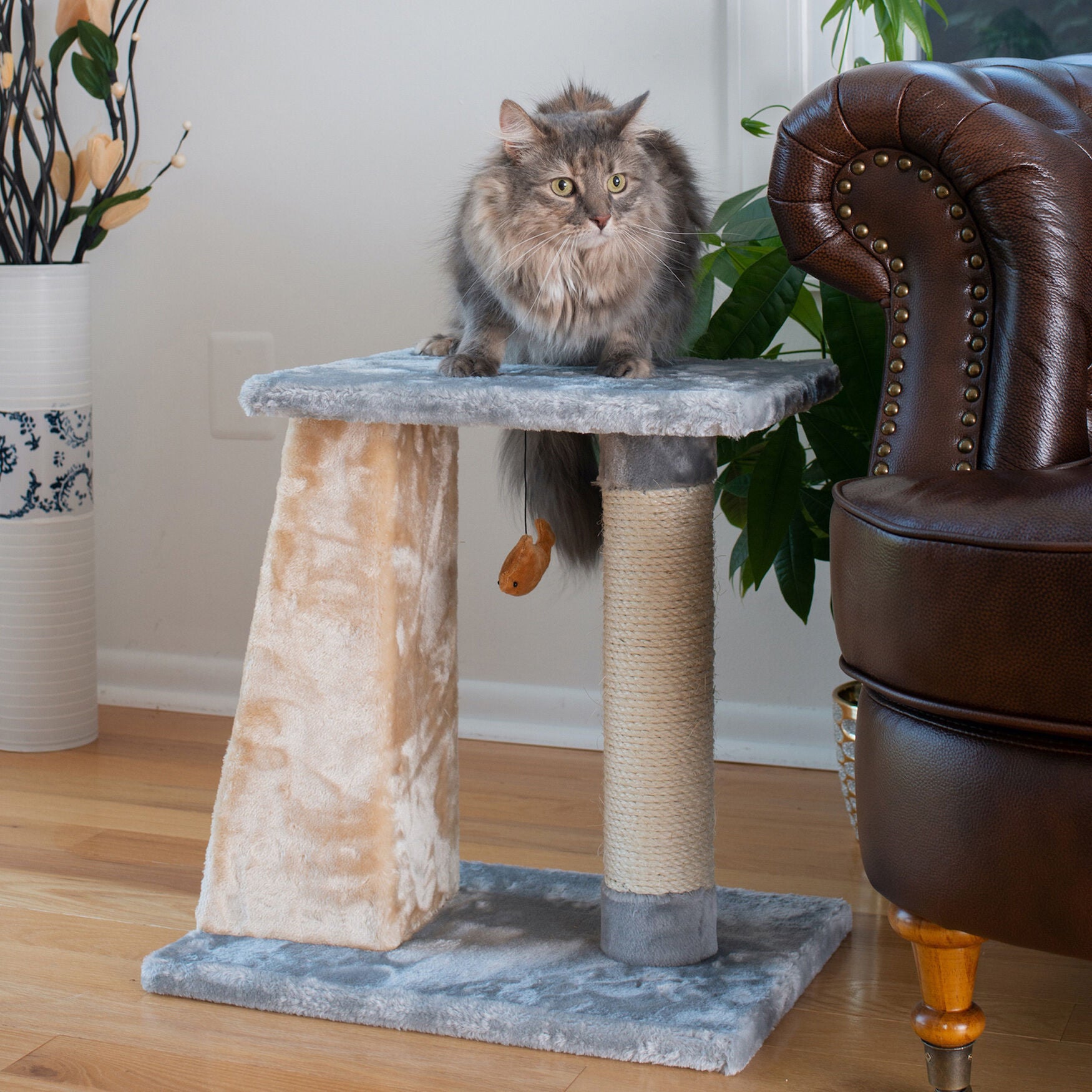 Two-Level Platform Real Wood Cat Scratcher With Sisal Carpet Board, , alternate image number 2