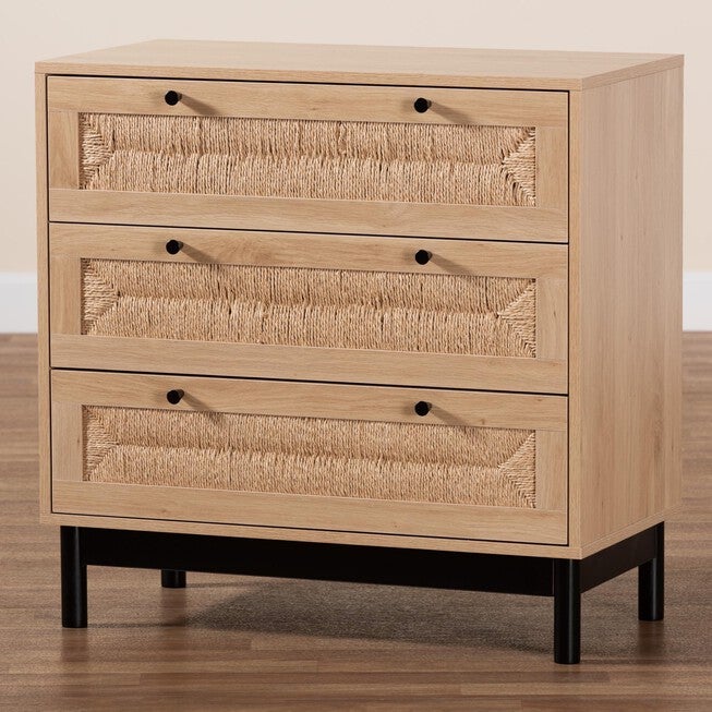 Cherelle Mid-Century Modern Light Brown And Black 3-Drawer Storage Cabinet, , alternate image number 8