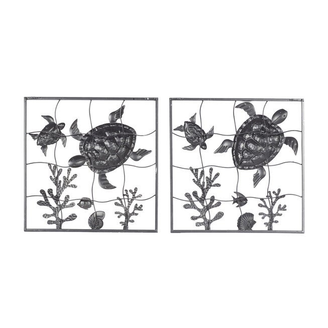 Set Of 2 Gold Metal Coastal Sea Life Wall Decor, , on-hover image number null