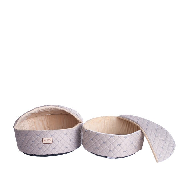 Cuddle Cave Cat Bed With Detachable & Collasible Zipper Top, Medium, Pale Silver and Beige, , alternate image number null