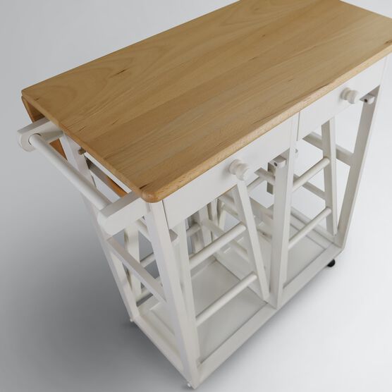 Breakfast Cart with Drop-Leaf Table-White, , alternate image number null
