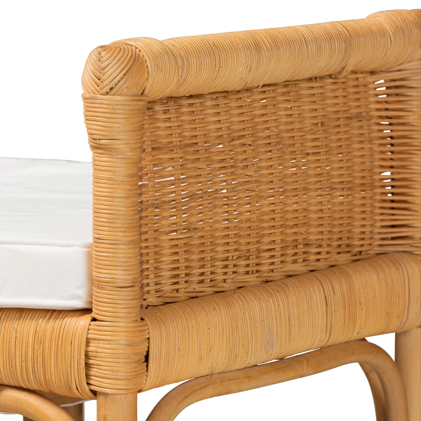 Nairi Modern Bohemian Natural Brown Rattan Bench, , alternate image number 3