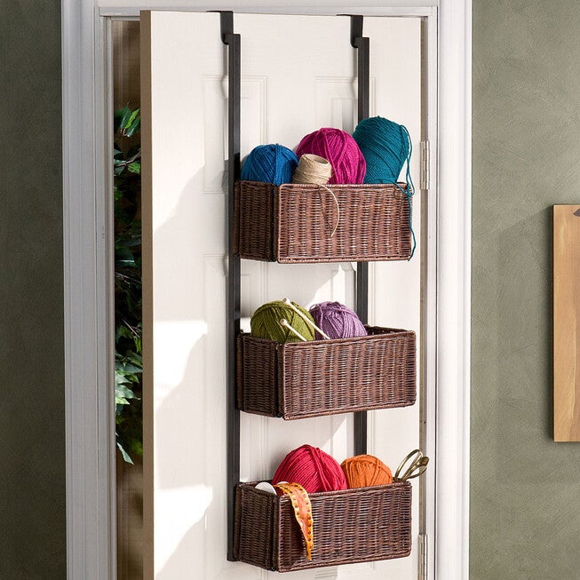 Over The Door 3 Tier Basket Storage, BLACK, hi-res image number 0