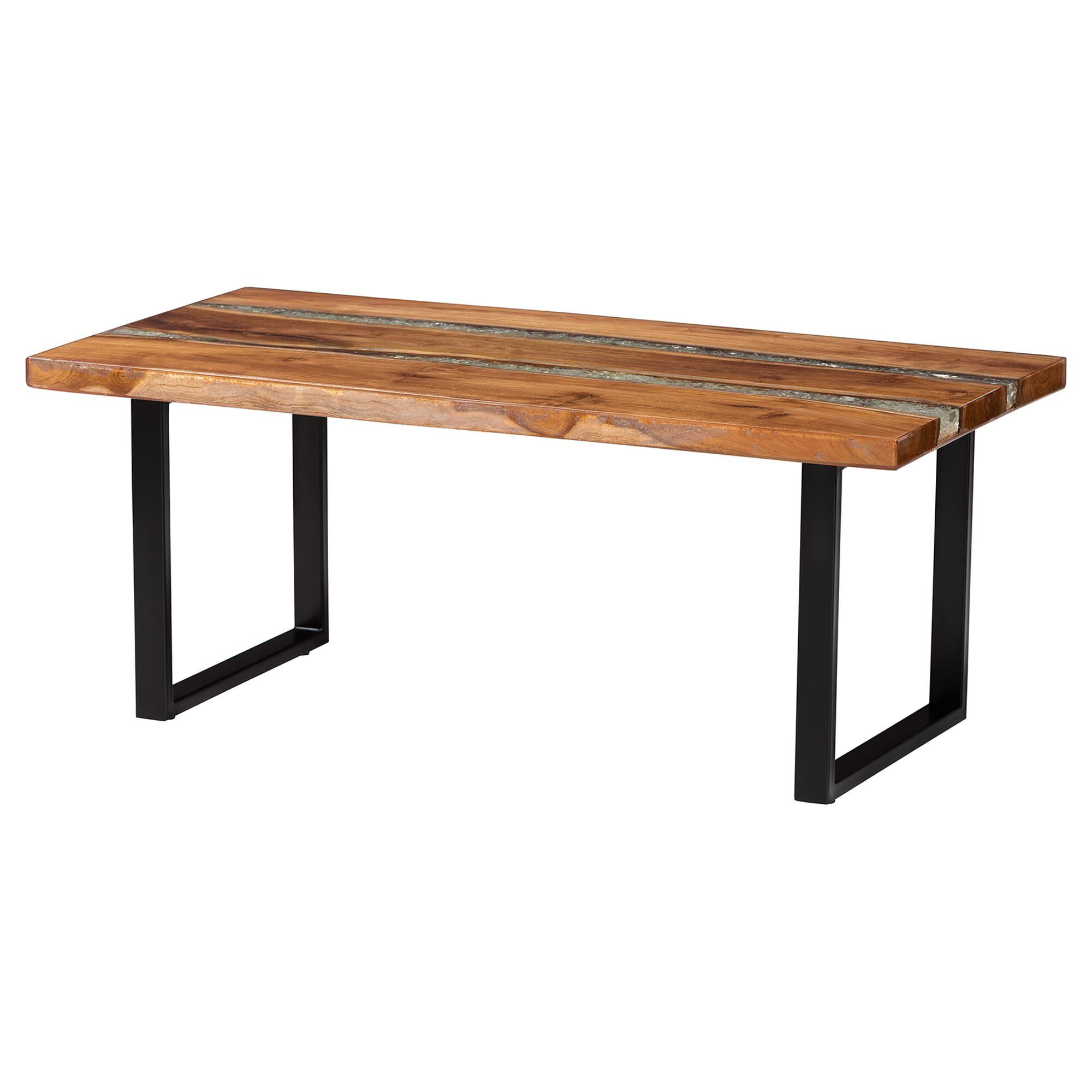 Apio Wood Epoxy Resin Coffee Table with Glass Inlay, Rectangular, BROWN, alternate image number 1