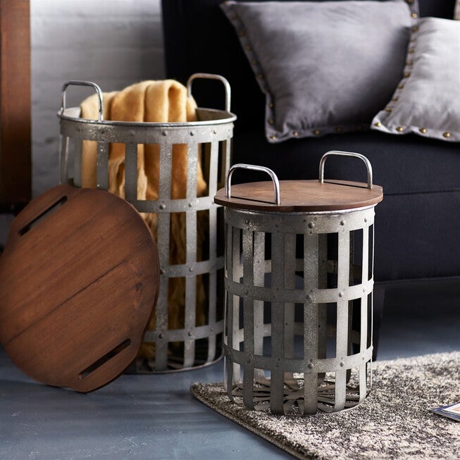 Side Tables (Set of 2) 15.5 inchesH, 20.25 inchesH Metal/Wood, GREY/BROWN, alternate image number 2