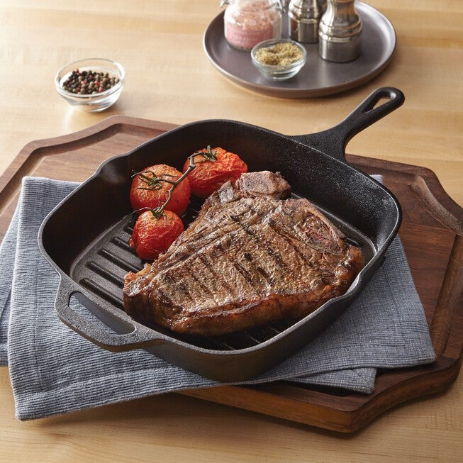 10 inchesSq. Cast Iron Grill Pan, BLACK, hi-res image number null