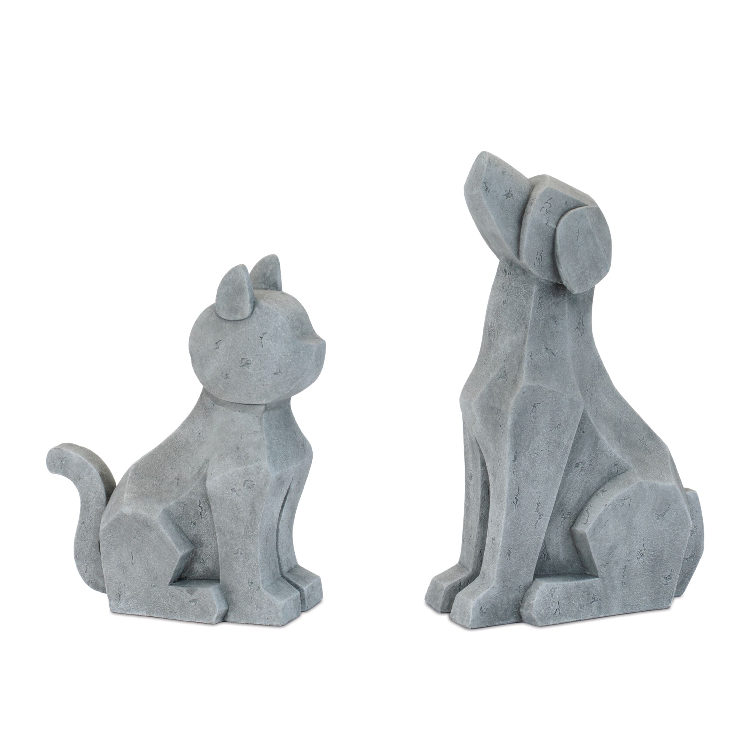 Modern Sitting Dog and Cat Statue Set of 2, GRAY, hi-res image number 0