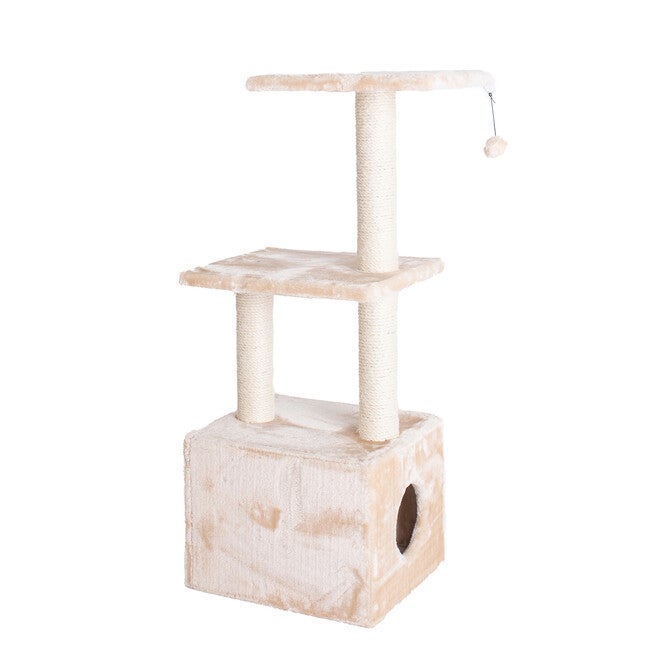 3-Tier Real Wood Cat Condo With Sisal Scratching Post 39 inches, , alternate image number null