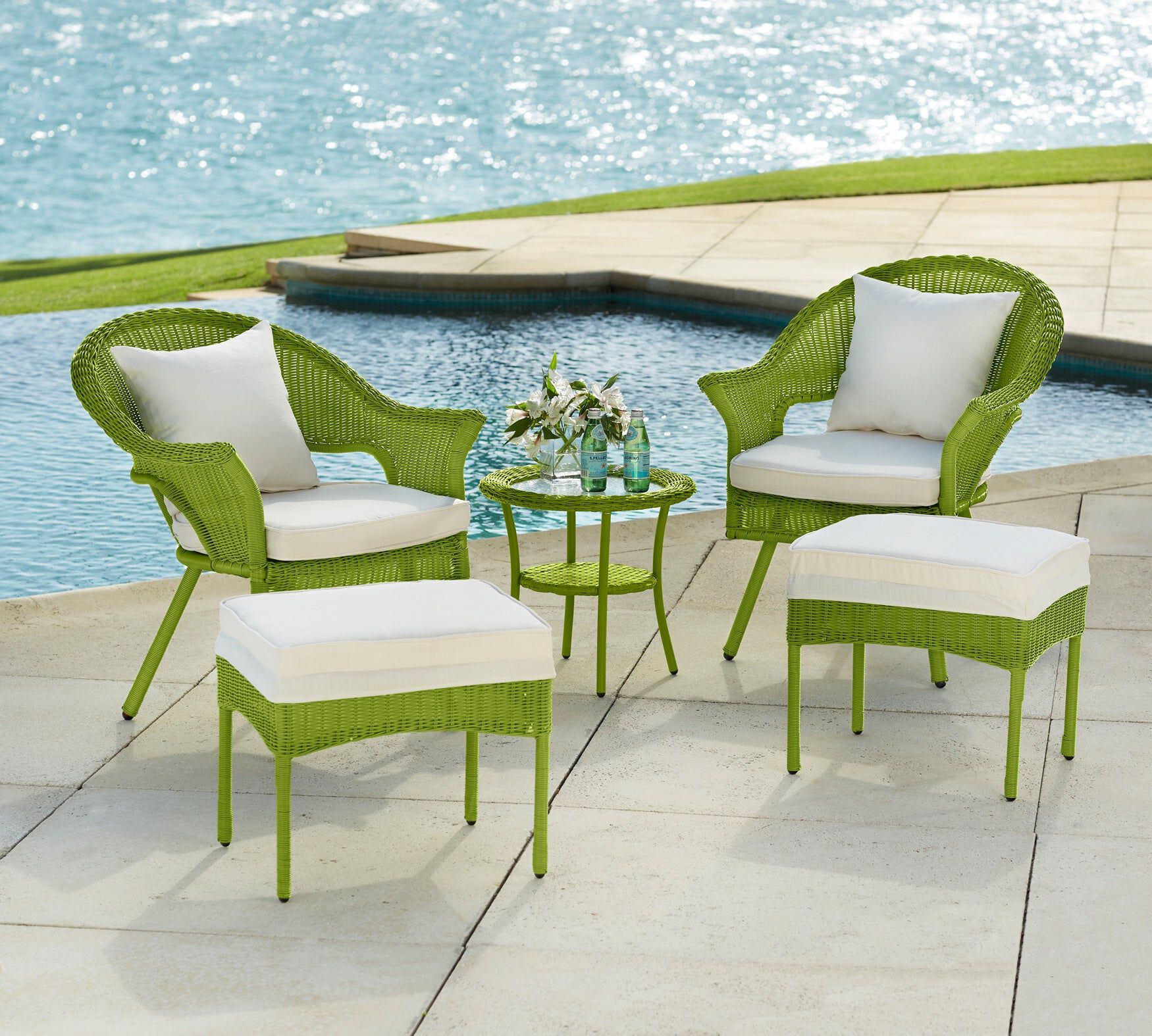 Roma Hand-Woven Resin Wicker Stacking Chair with Toss Pillow & Seat Cushion