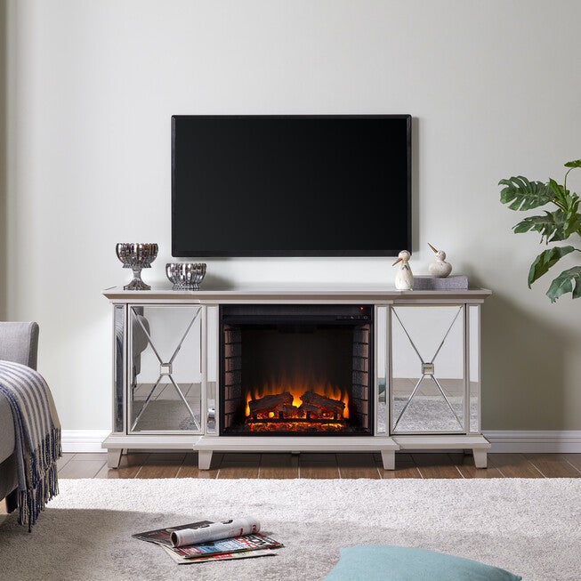 Toppington Mirrored Lifelike Embers Fireplace Media Console, MIRROR, hi-res image number 0