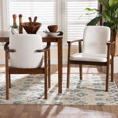 Miyagi Boucle Upholstered Dining Chair Set of 2- Mid-Century Modern Armchair with Solid Wood Frame a