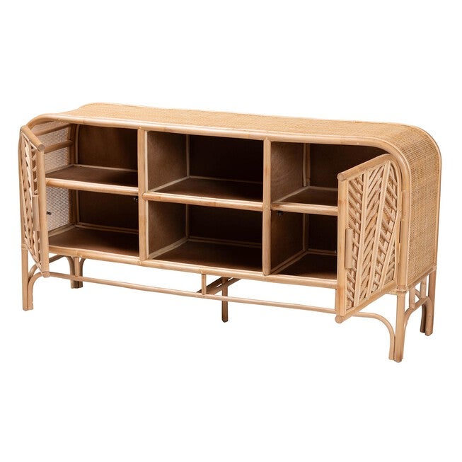 Carabella Bohemian Natural Rattan 2-Door Storage Cabinet, , on-hover image number 1