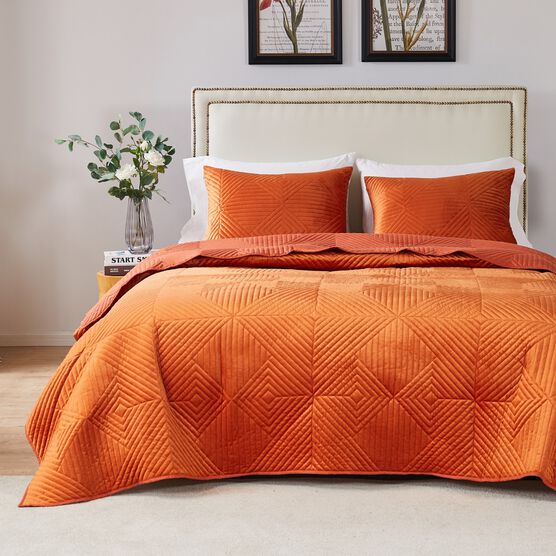 Riviera Velvet Quilt And Pillow Sham Set, SPICE, hi-res image number null