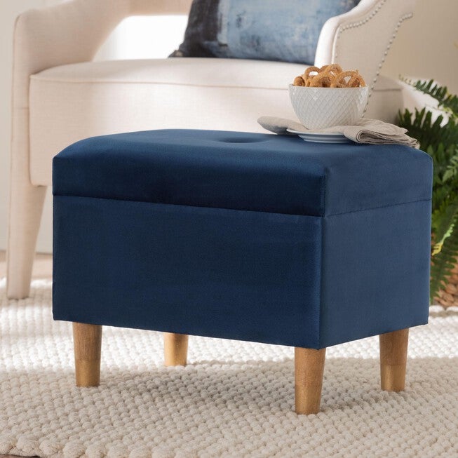 Baxton Studio Elias Modern Navy Blue Velvet Fabric Storage Ottoman, NAVY BLUE, hi-res image number 0