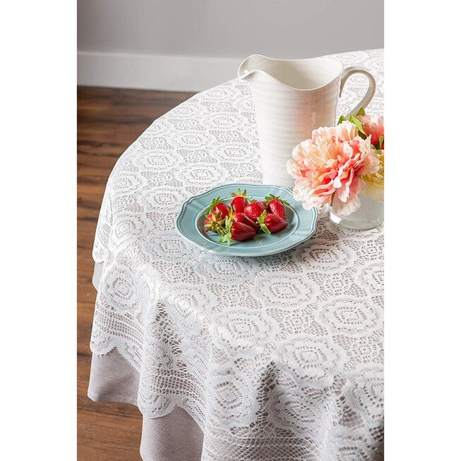 White Floral Polyester Lace Round Tablecloth, , alternate image number 2