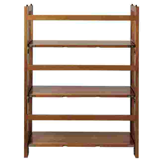 3-shelf folding stackable bookcase in chestnut wood