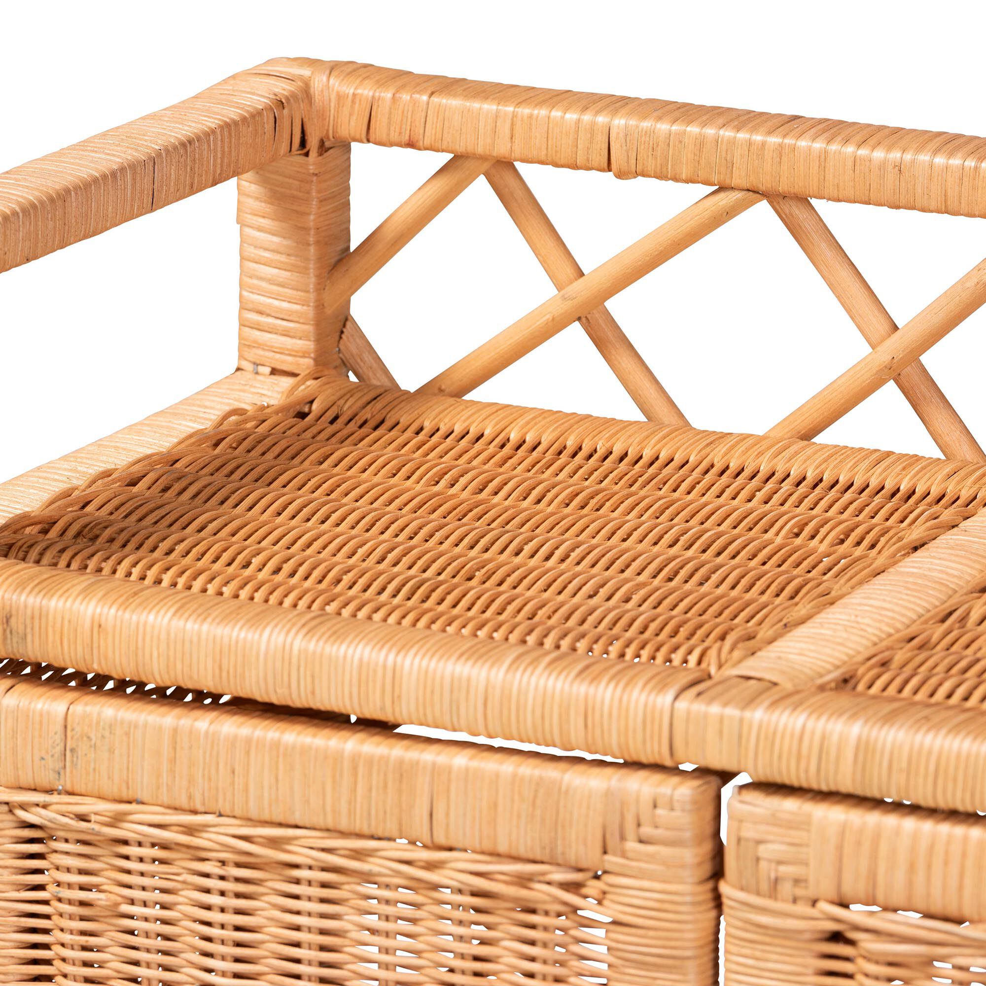 Hendrina Natural Rattan and Mahogany Wood 3-Tier Shoe Cabinet, HONEY, alternate image number 6