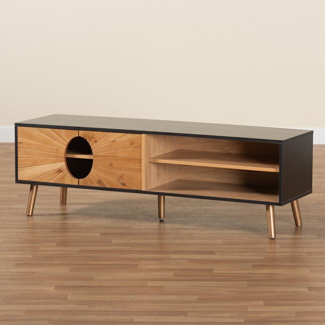 Chester Modern And Contemporary Two-Tone Dark And Natural Brown Finished Wood Tv Stand, , alternate image number null