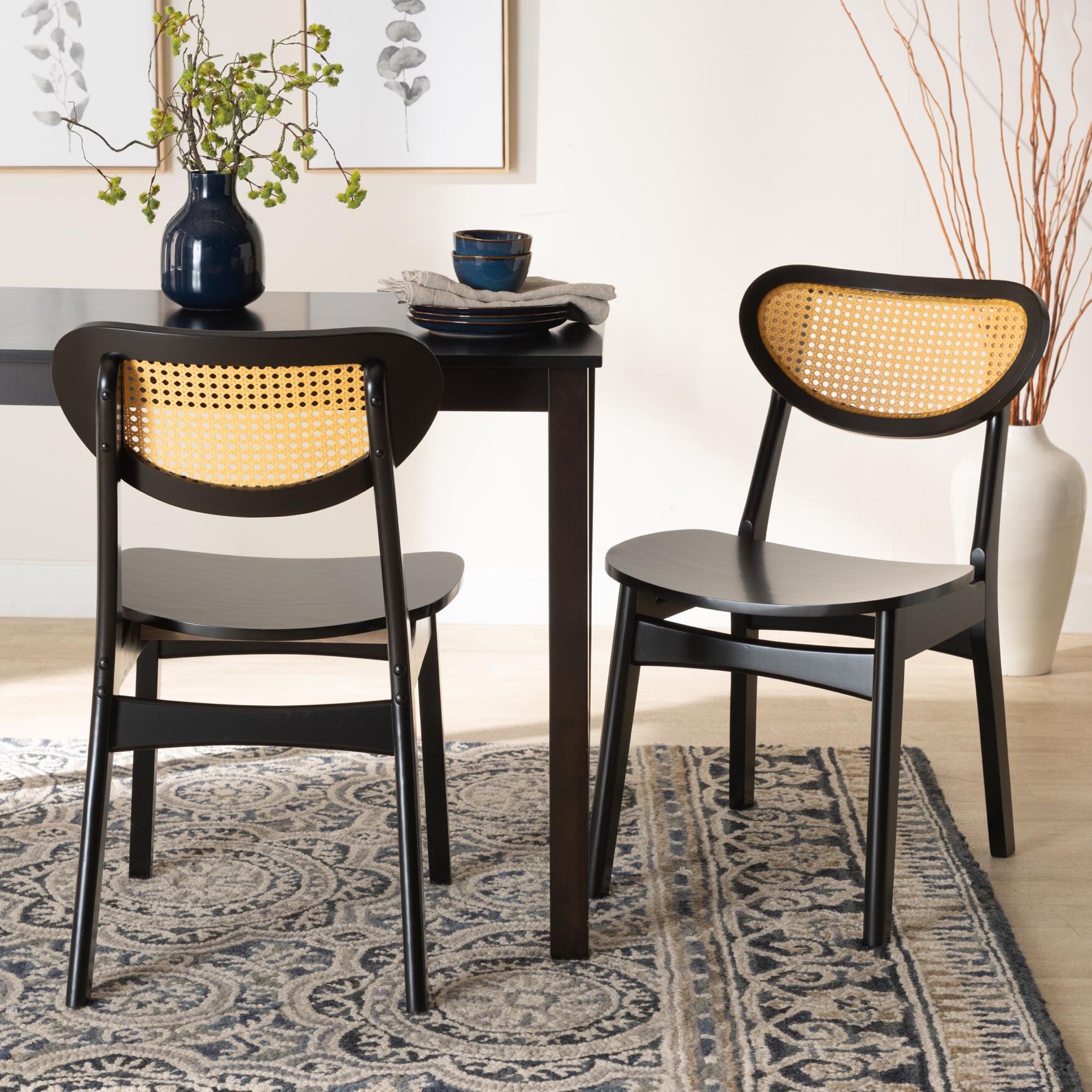 Hesper Mid-Century Modern Walnut Brown Finished Wood and Rattan 2-Piece Dining Chair Set, , alternate image number 11