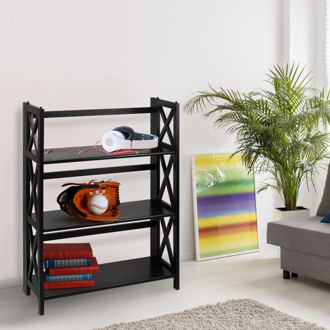 Montego 3-Shelf Folding Bookcase -Black, , alternate image number 9