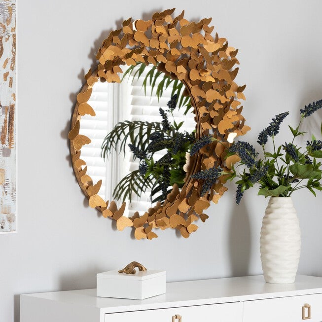 Tauriel Modern Glam And Luxe Antique Goldleaf Metal Butterfly Accent Wall Mirror, , alternate image number null