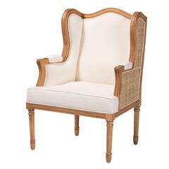 Rachana Traditional French Beige Fabric And Honey Oak Finished Wood Accent Chair