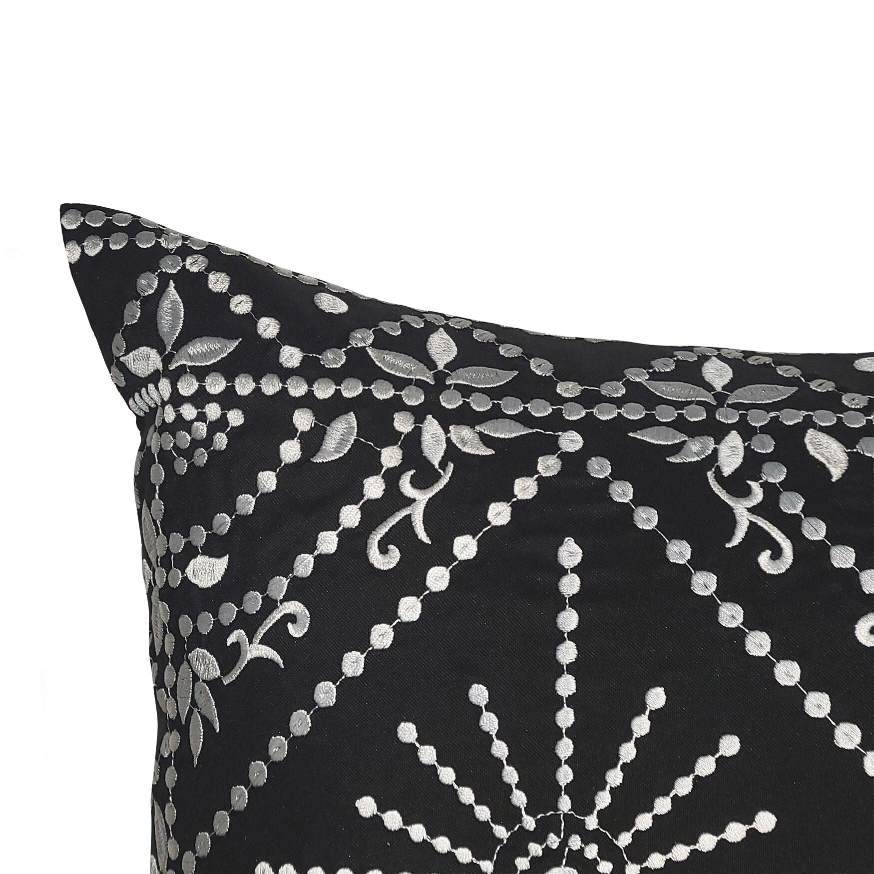 Edie @ Home Indoor/Outdoor Embroidered Tile Oblong Decorative Throw Pillow 15X30, Black/White, , alternate image number 2