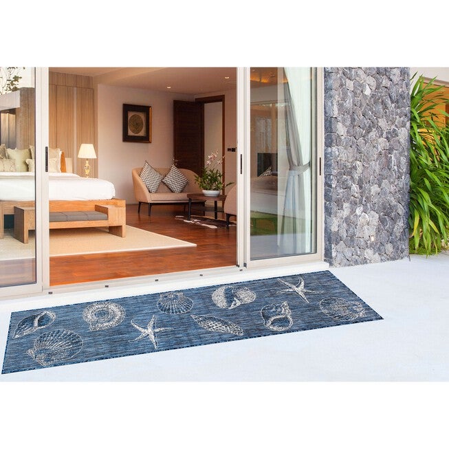 Liora Manne Carmel Shells Indoor/Outdoor Rug Aqua 23 inchesX7 feet 6 inches, , alternate image number null