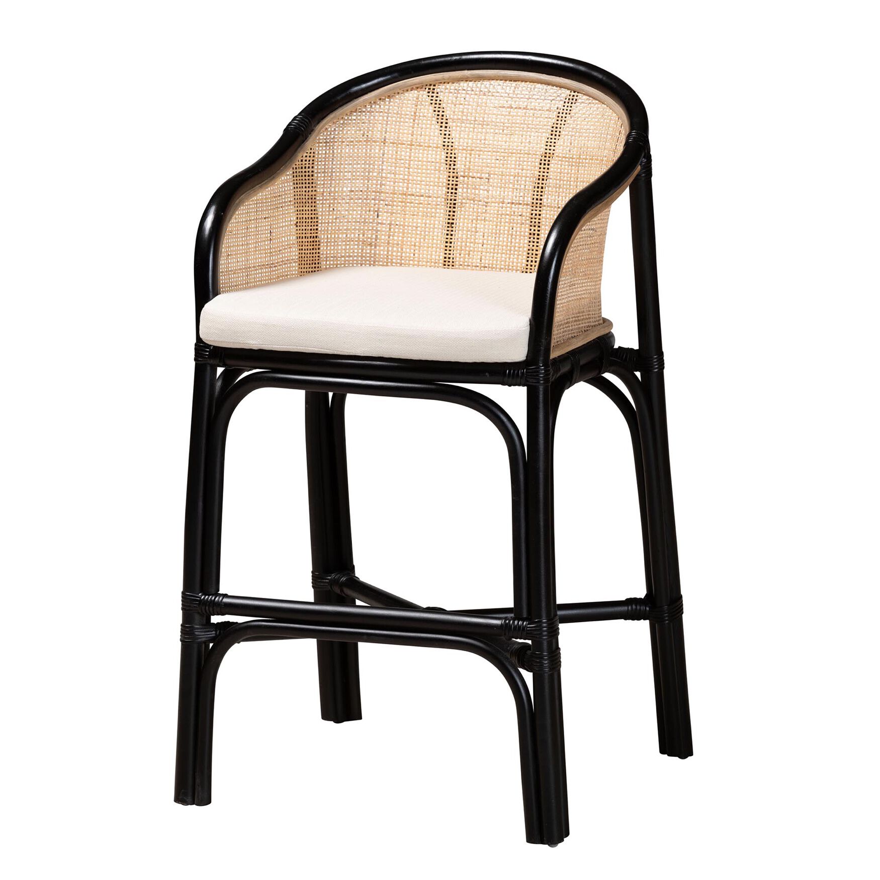 Miranda Modern Bohemian Two-Tone Black And Natural Brown Rattan Counter Stool, BLACK BROWN, hi-res image number 0