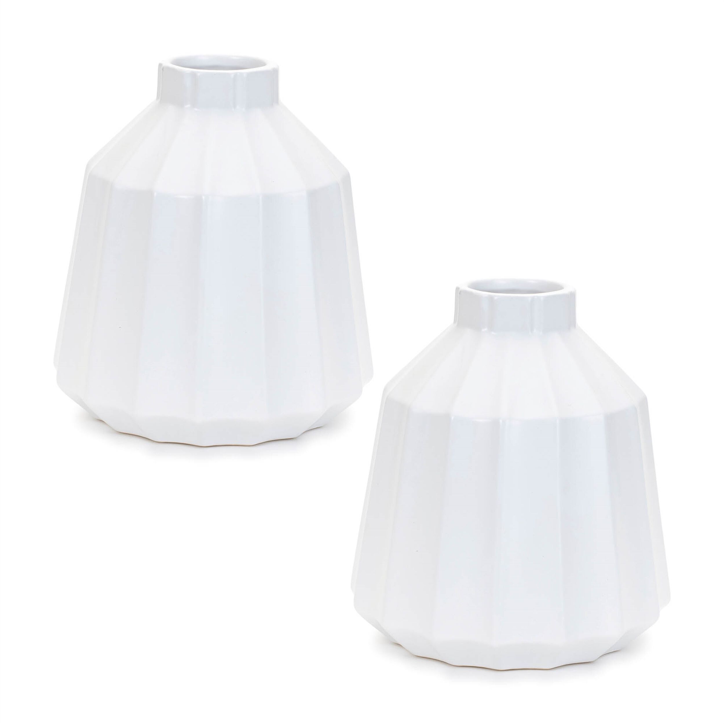 Ribbed Ceramic Vase Set of 2, WHITE, alternate image number 1