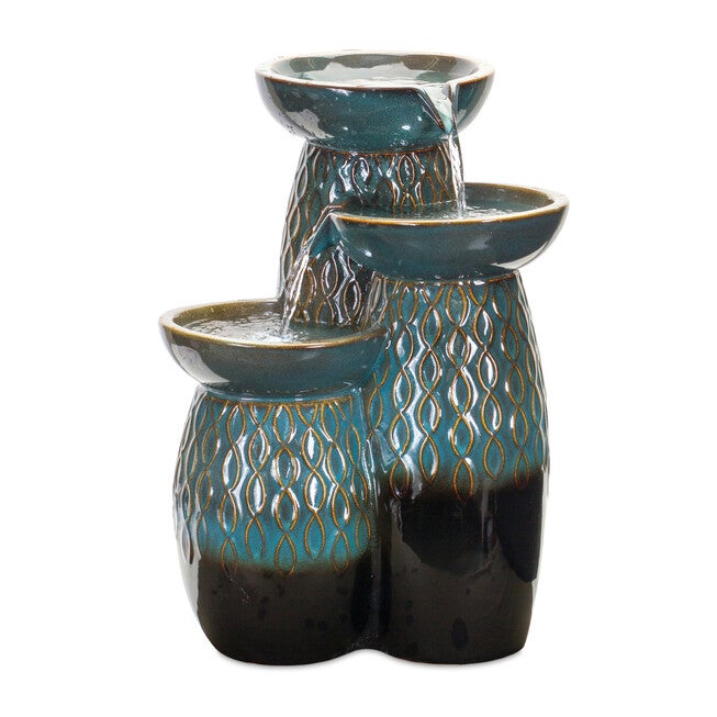 Ceramic Tiered Bowl Fountain With Blue And Black Finish 23 inchesH, BLUE, hi-res image number null