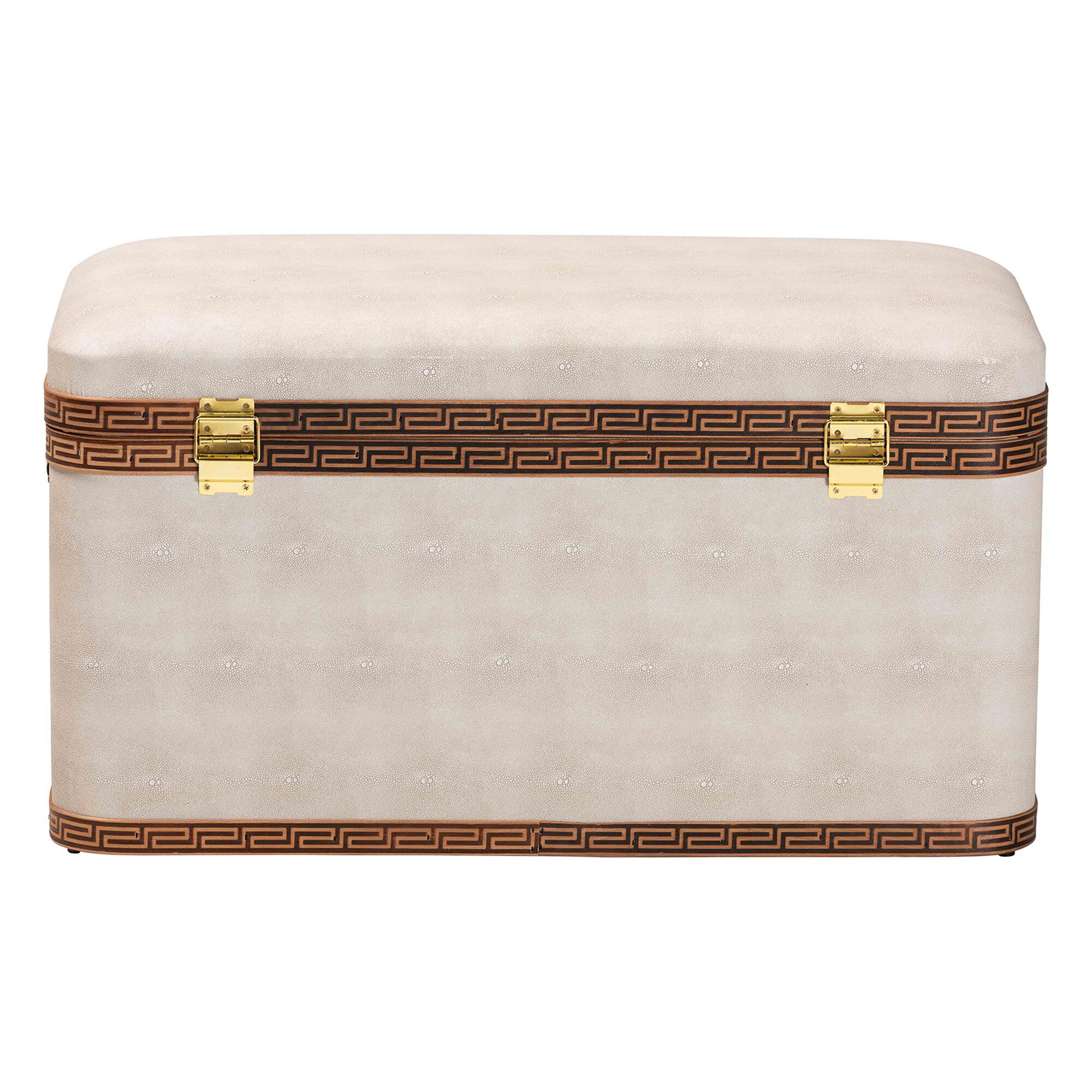 Brenner Modern Transitional Beige Faux Shagreen Storage Trunk, BEIGE, alternate image number 5