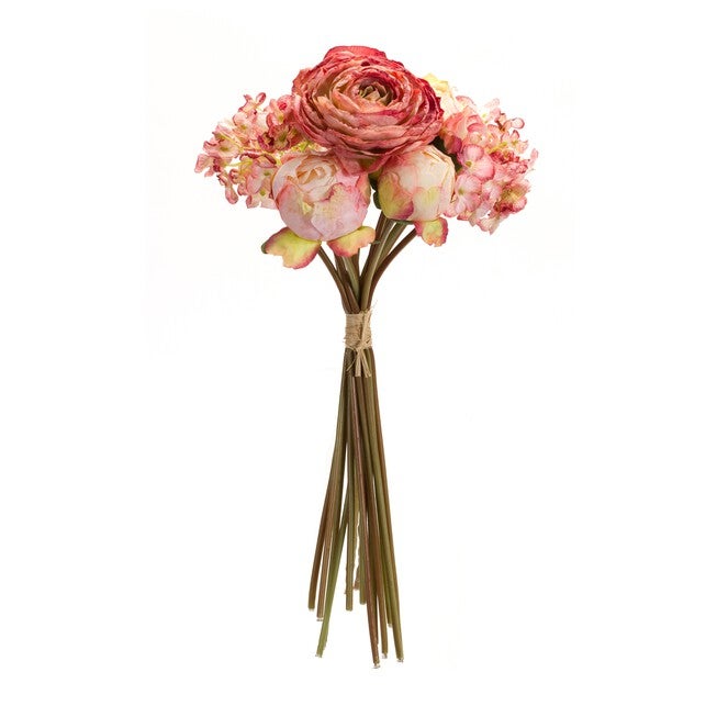 Peony and Hydrangea Bouquet (Set of 6) 16.75 inchesH Polyester, PINK/BEIGE/GREEN, alternate image number null