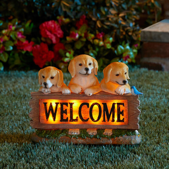 3 Dogs Solar Welcome Sign, BROWN, hi-res image number null