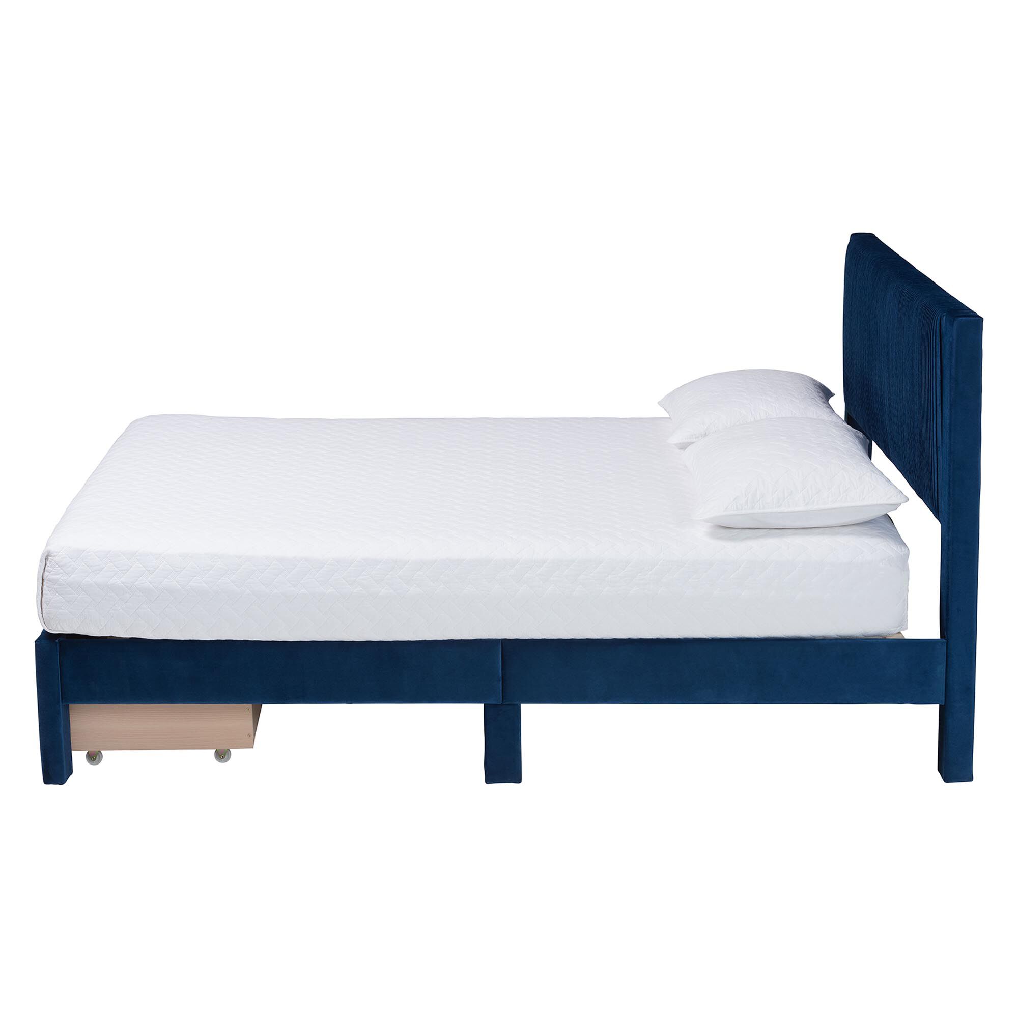 Elora Modern Pleated Velvet Queen Size Storage Bed, NAVY, alternate image number 3