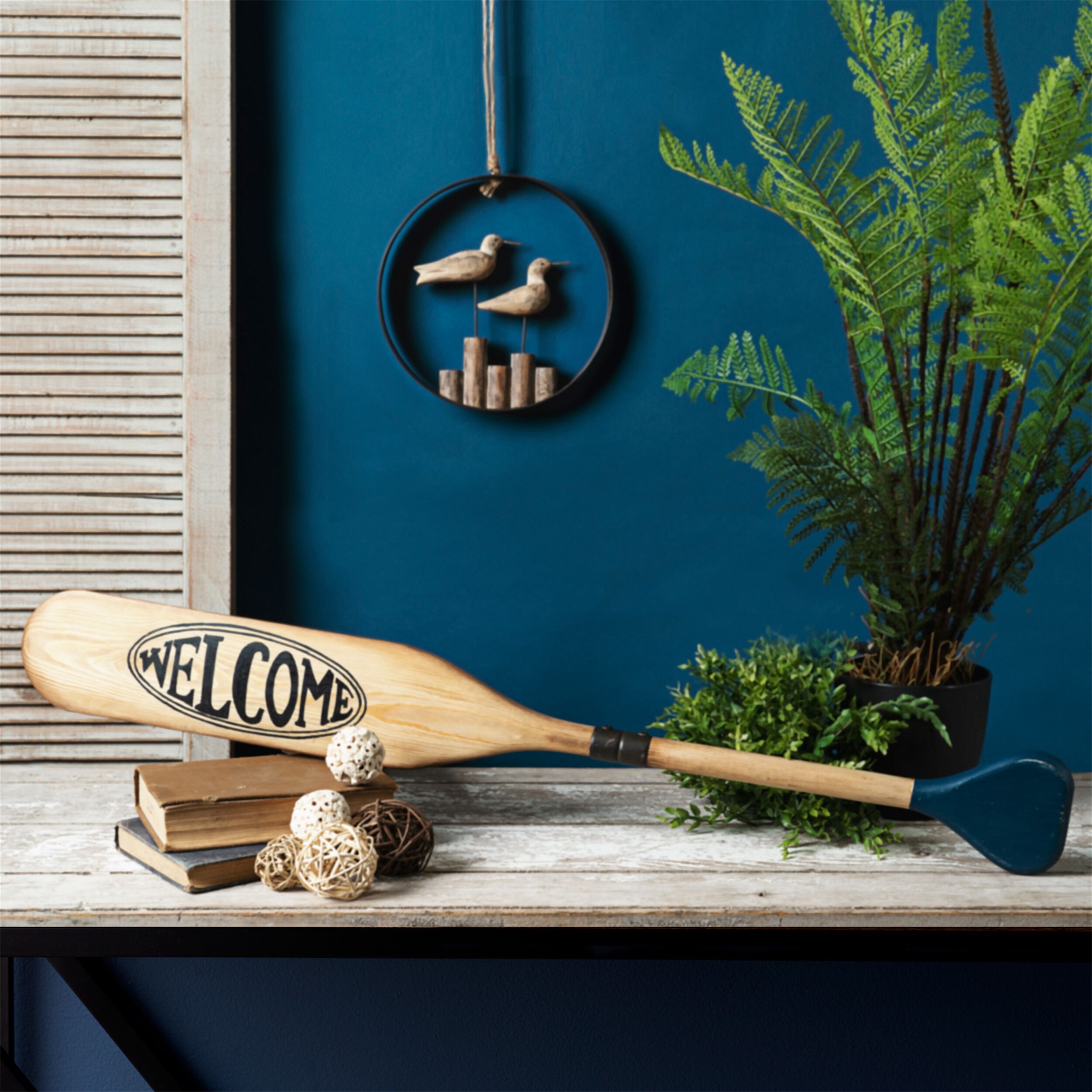 Wooden Oar Welcome Sign 35.5 inchesL, BROWN BLACK, alternate image number 1