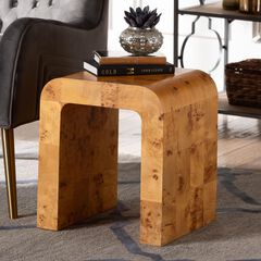 Revelle Modern and Contemporary Natural Light Mappa Real Burl Wood End Table