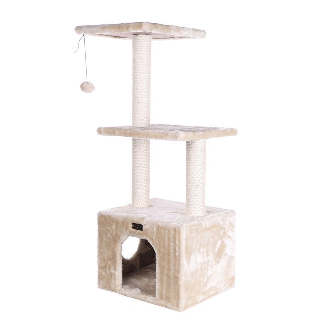 3-Tier Real Wood Cat Condo With Sisal Scratching Post 39 inches, , alternate image number null