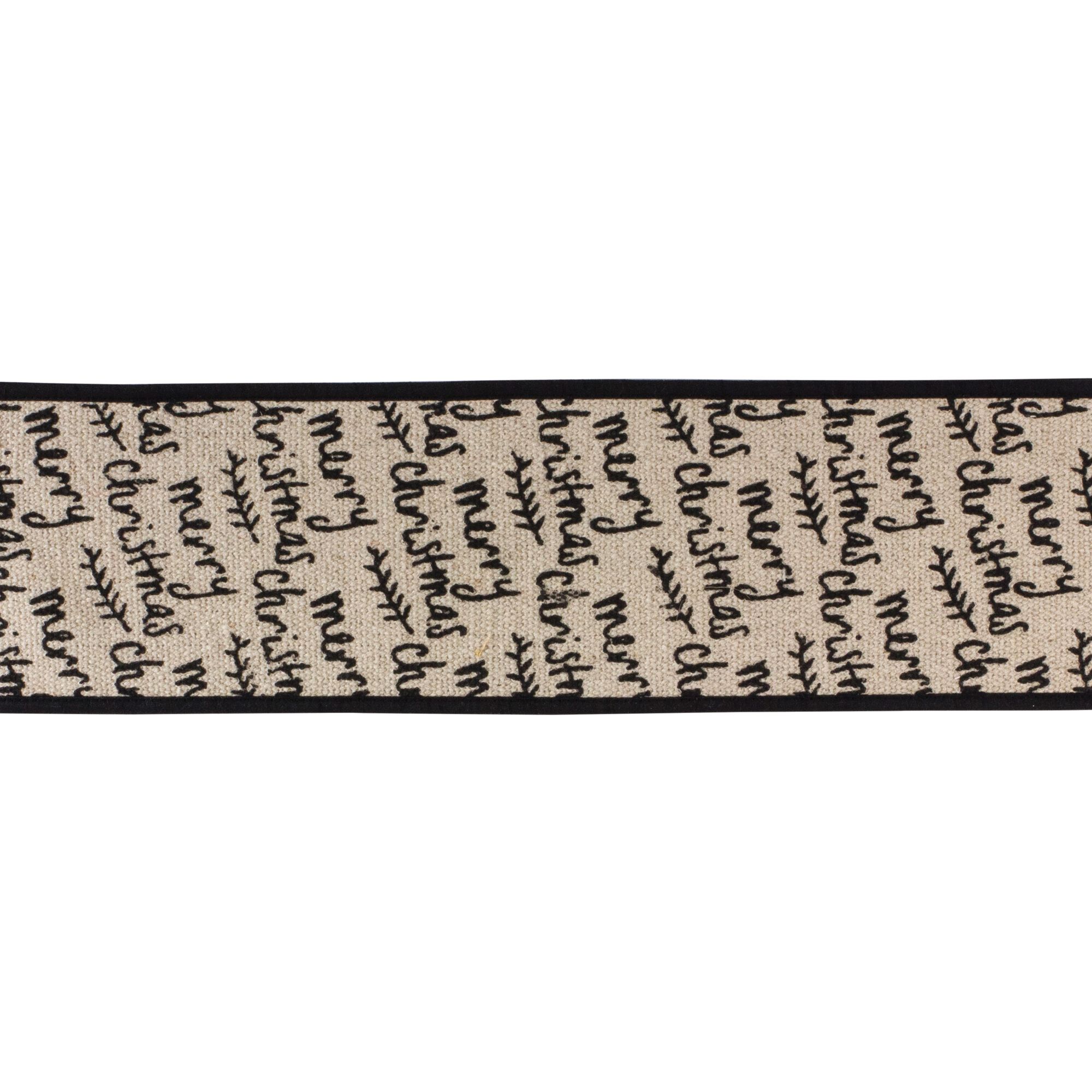 Merry Christmas Ribbon 4 inches x 5 yds., BLACK BEIGE, hi-res image number 0