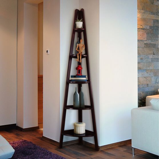 5-Shelf Corner Ladder Bookcase-Espresso, , alternate image number null