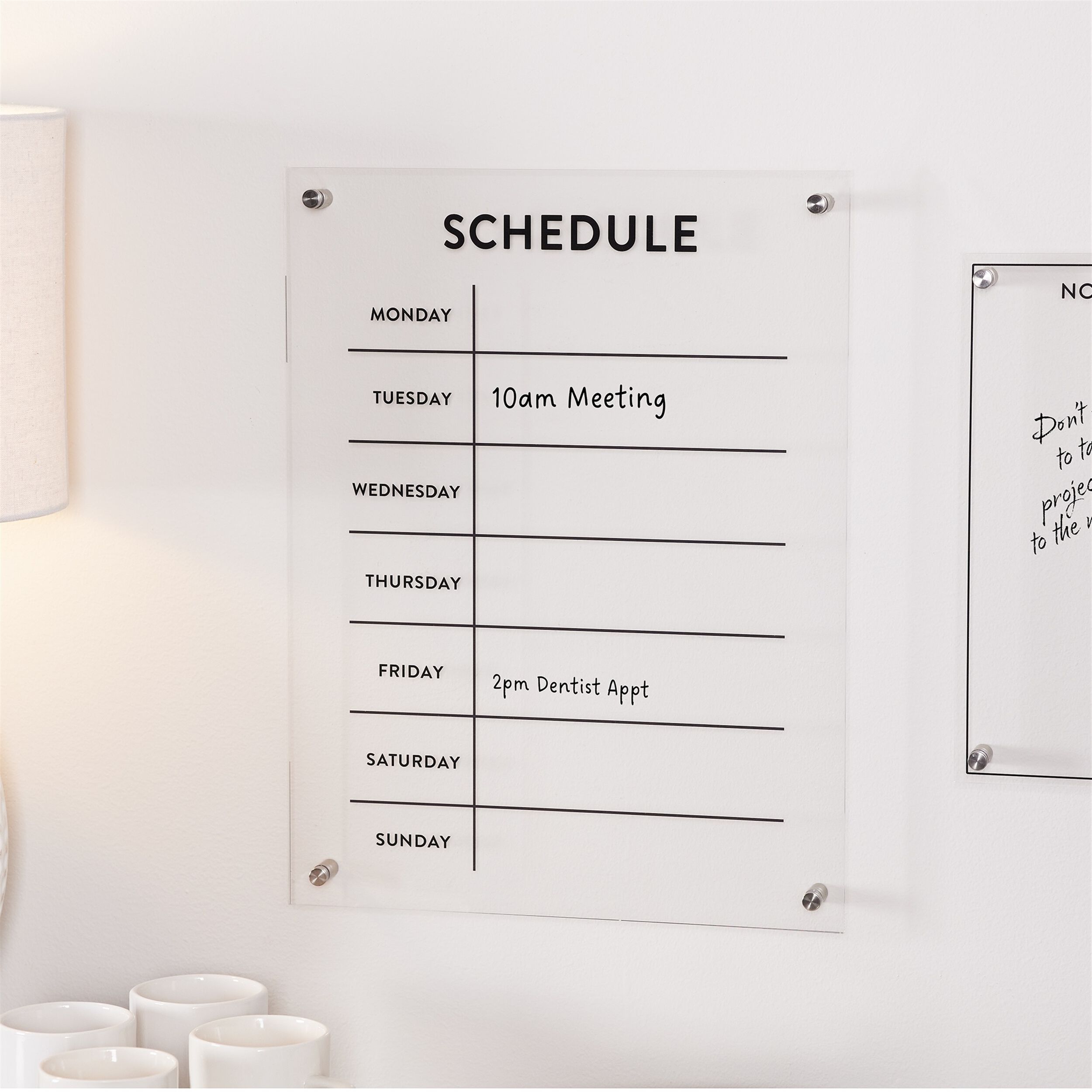 Acrylic Dry Erase Weekly Calender 19 inchesH, WHITE, alternate image number 1