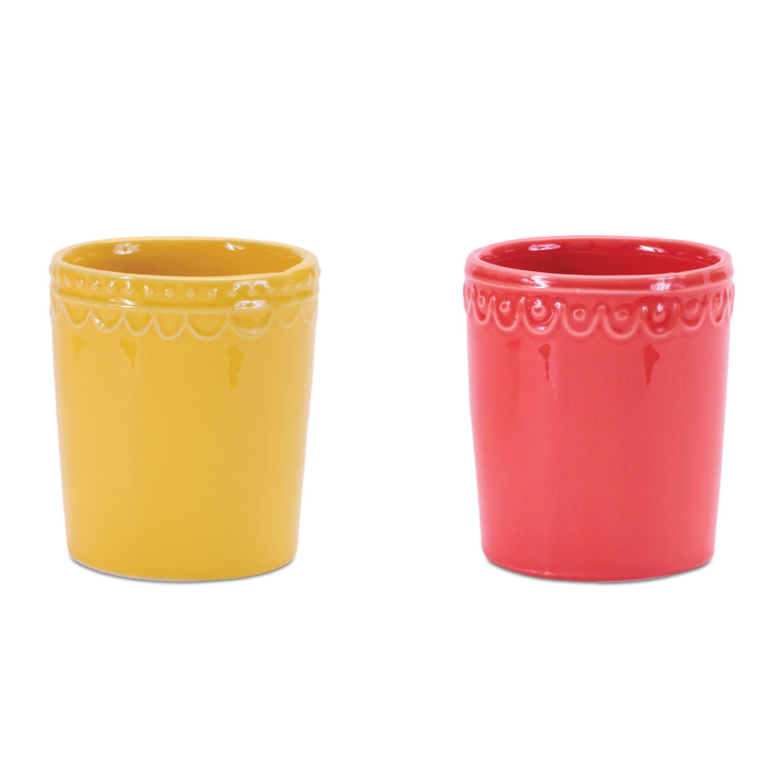 Stoneware Bud Vase Set of 2, YELLOW PINK, hi-res image number 0
